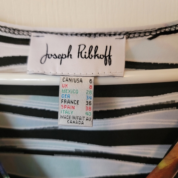 Joseph Ribkoff Multicolor Striped Faux Wrap Dress - Picture 2 of 3